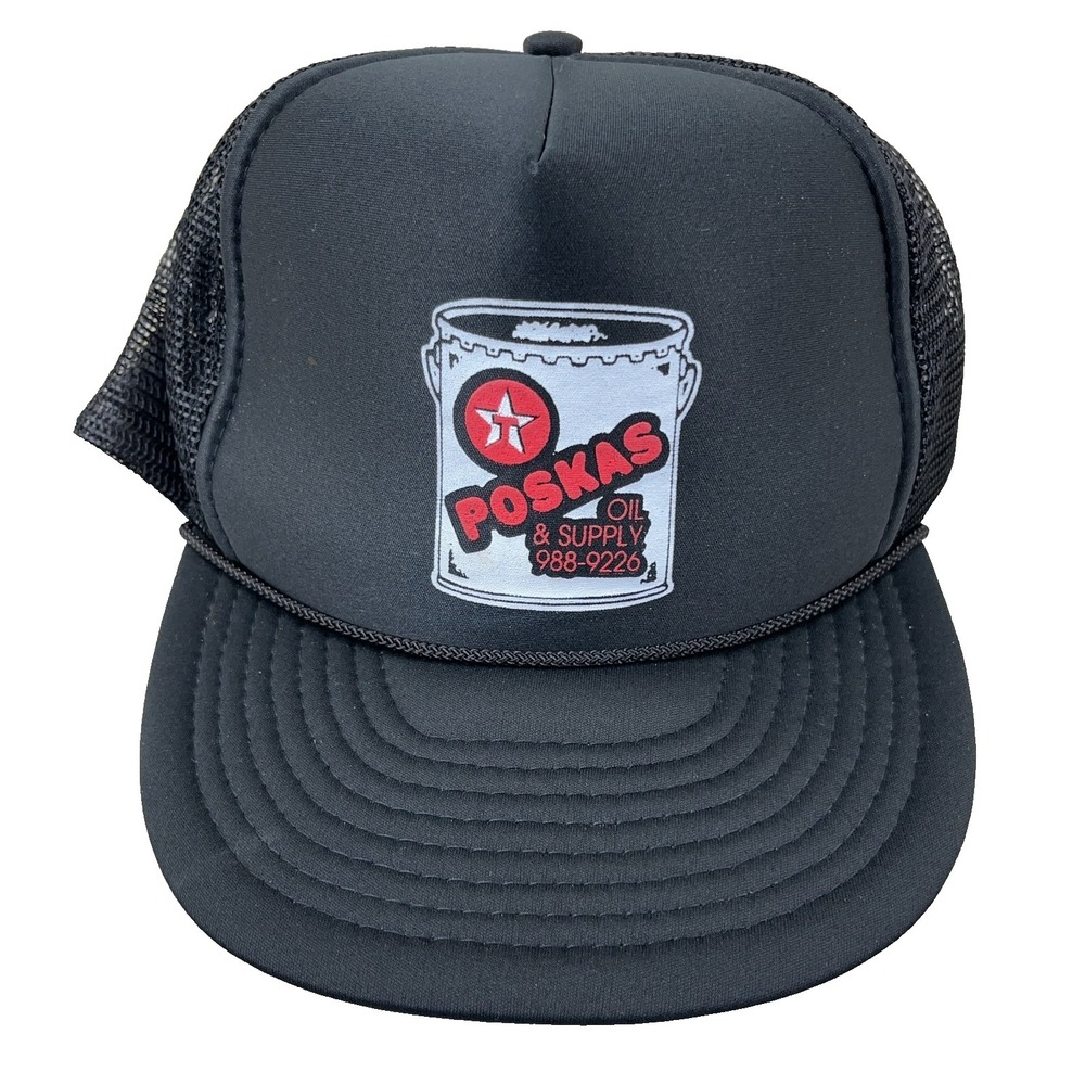 Vintage Poskas Trucker Hat Cap Snapback Black Oil Petroleum Can 90s Advertising